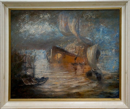 Abstract oil painting City on the ship Zebek Vladimir Evgenyevich