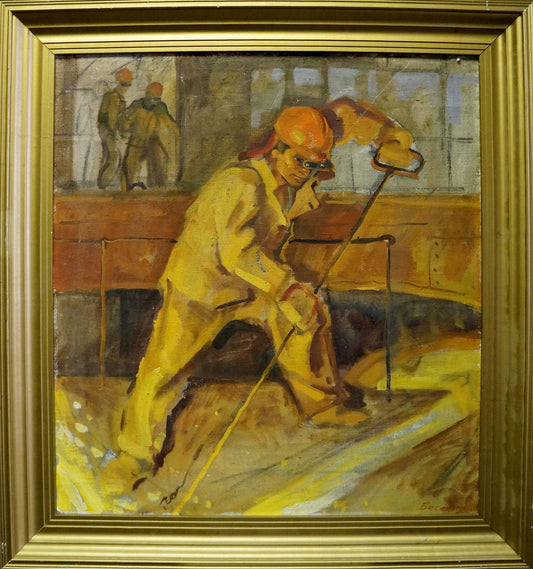 Oil painting Worker portrait Besedin Sergei Fotievich