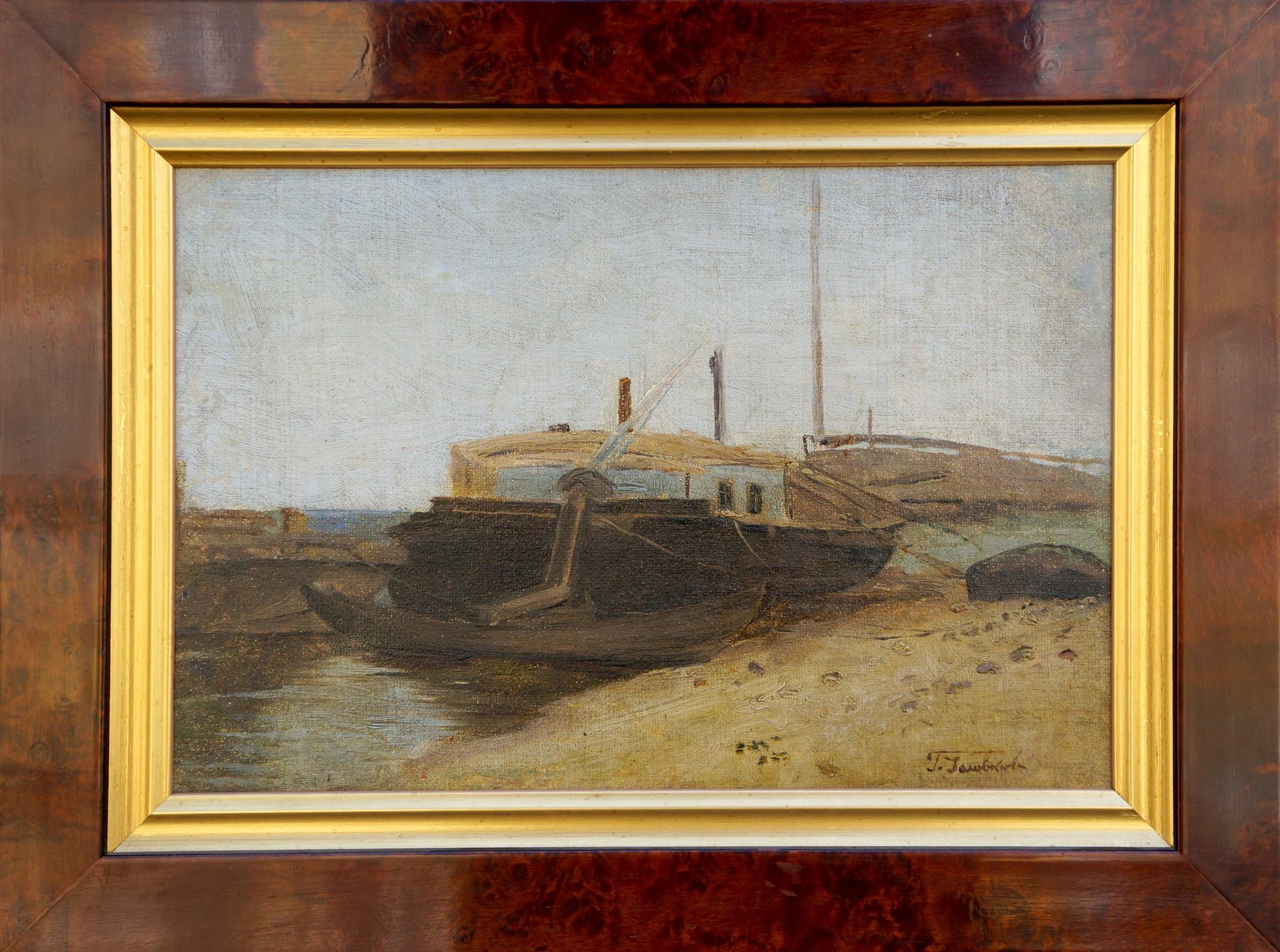 Oil painting Ship docked