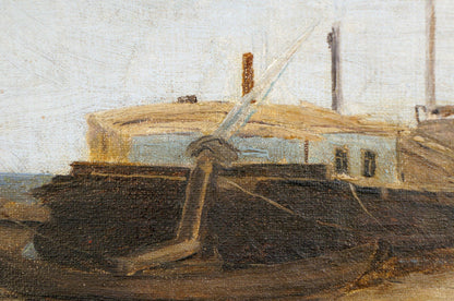 Oil painting Ship docked