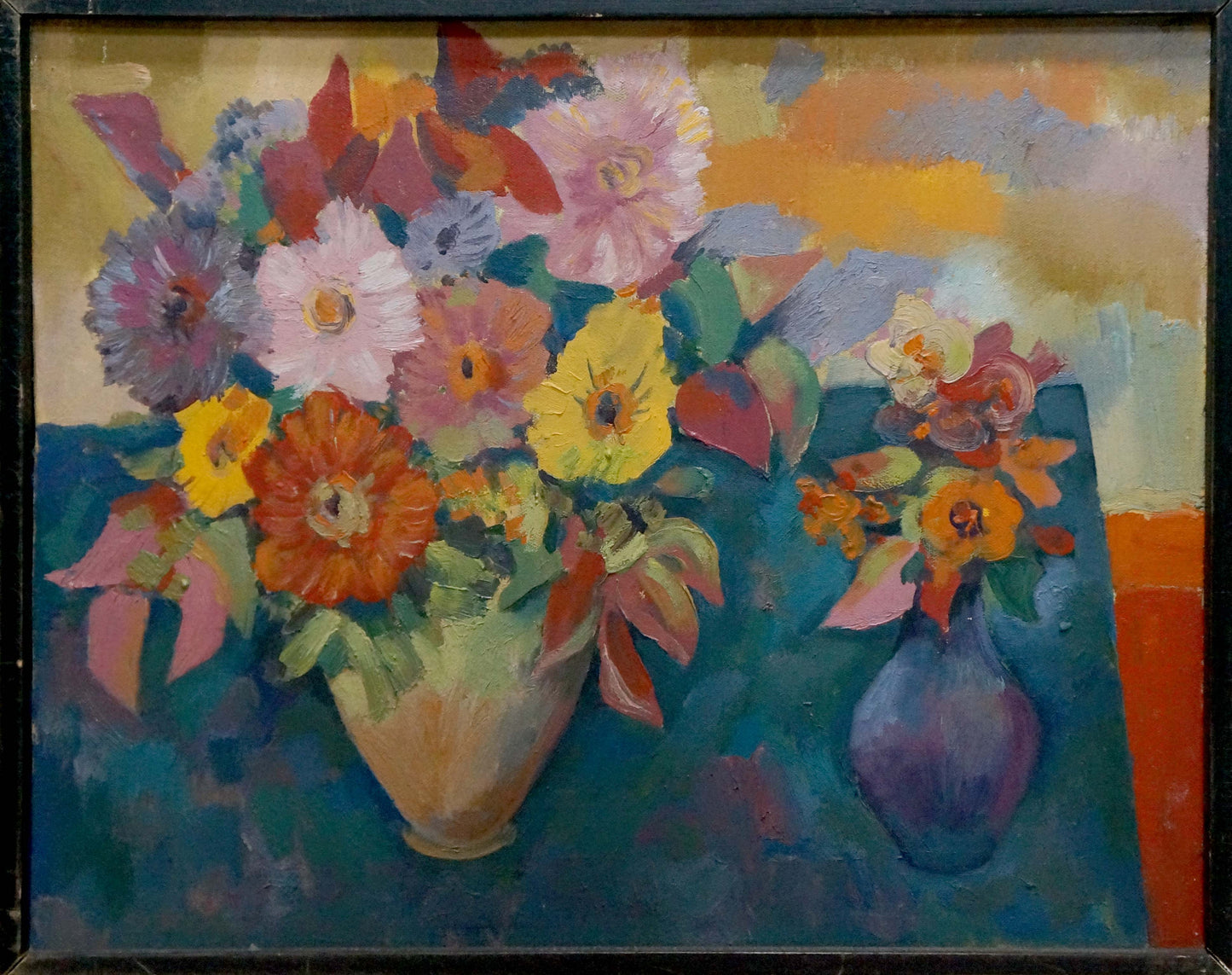 Oil painting Flowers on a blue canvas Evgeny Fedko