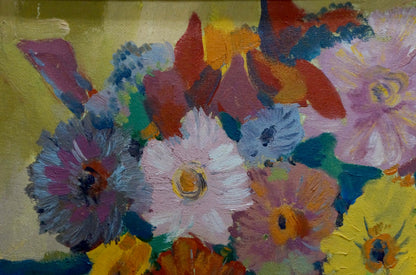 Oil painting Flowers on a blue canvas Evgeny Fedko