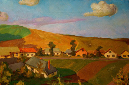 Oil painting Village life in the fields Unknown artist