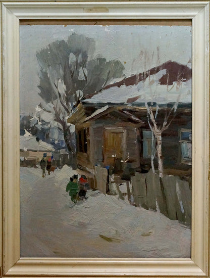Oil painting Village street Andreev Nikolay Andreevich