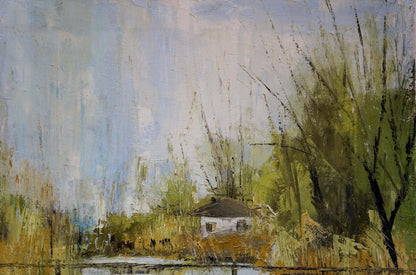 Oil painting Bridge to the village Merkulov Valentin Nikolaevich