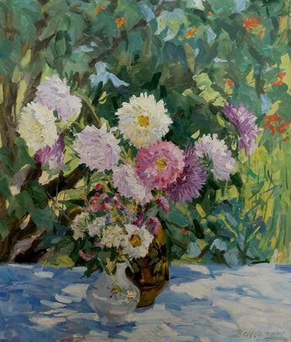 Oil painting Autumn asters Zatsepina Zinaida Ilyinichna