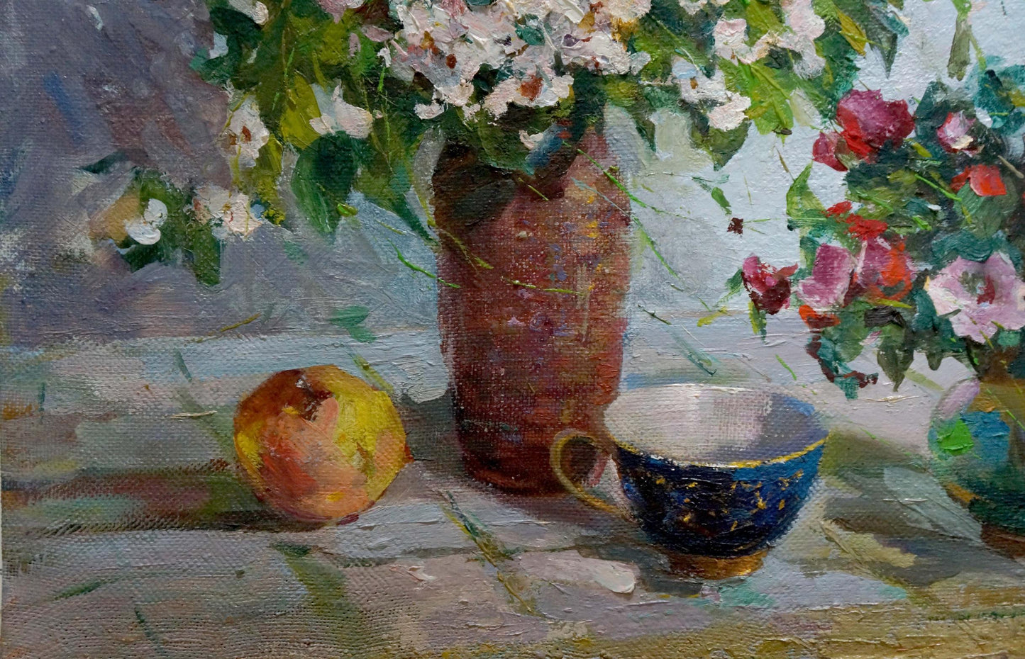 Oil painting Tea and flowers Evgeny Volobuev