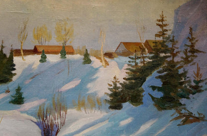 Oil painting Snowdrifts near the stream Unknown artist