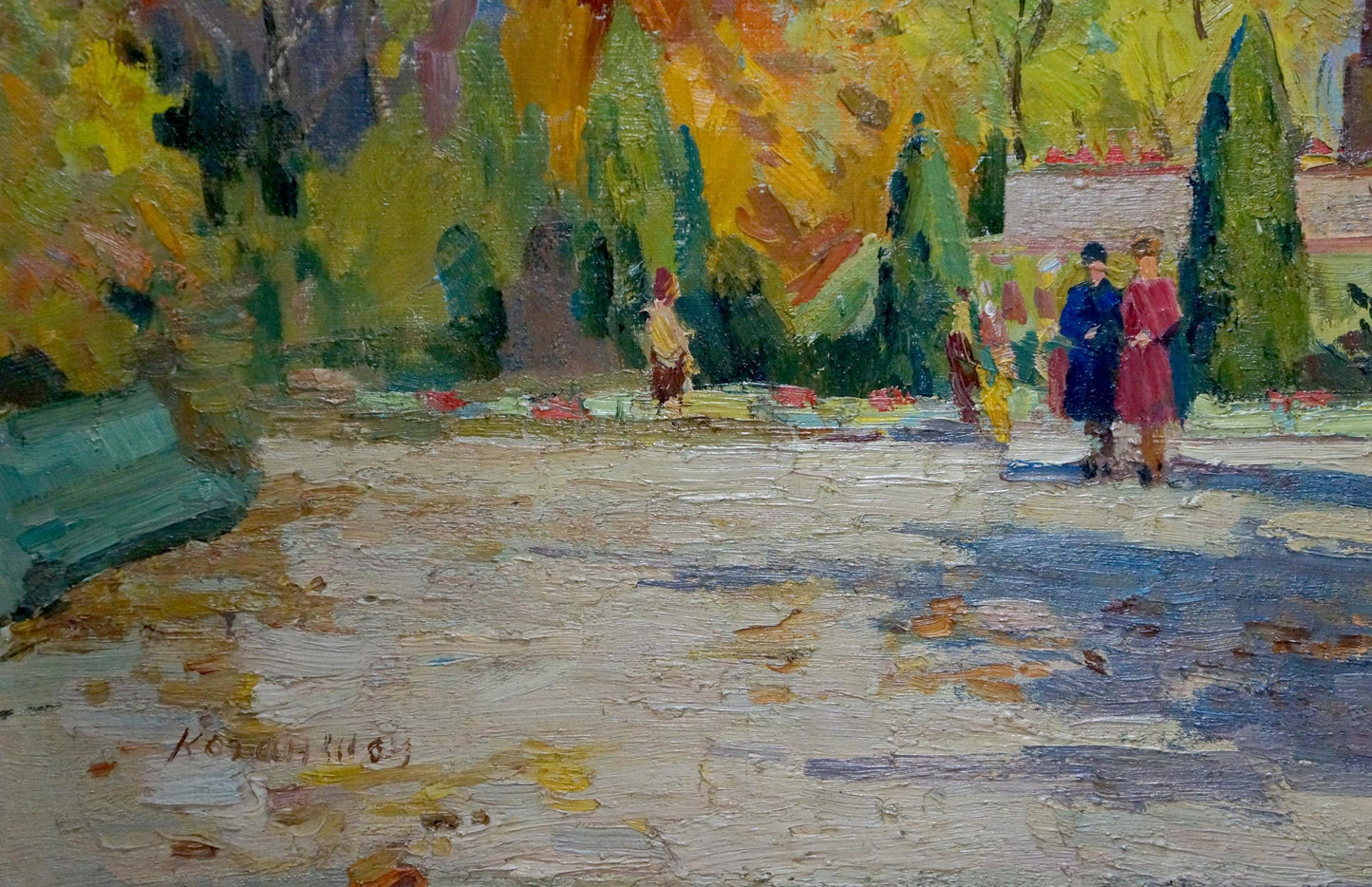 Matvey Borisovich Kogan-Shats depicted a park scene in oils