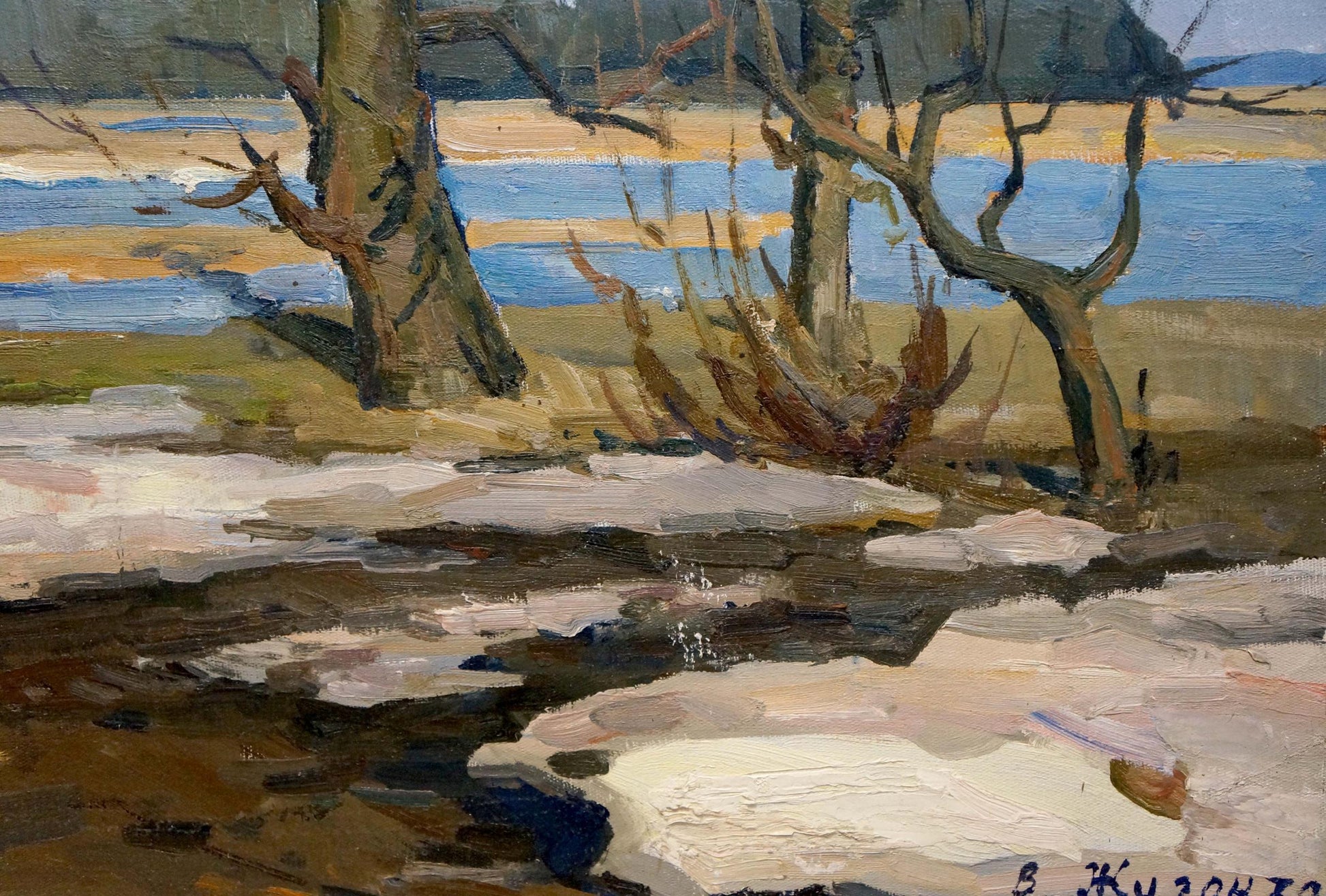 Vladimir Alexandrovich Zhugan's portrayal of the transition from winter in oil