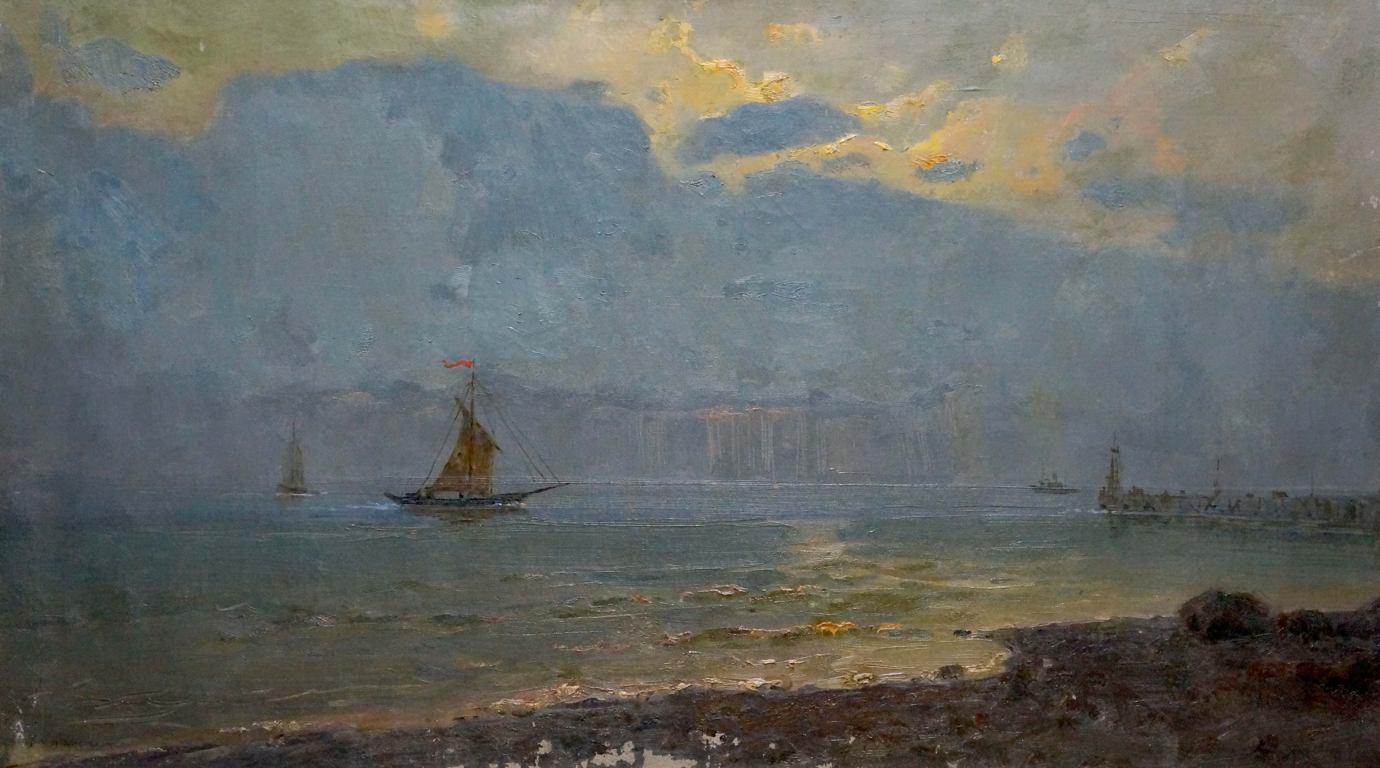 Oil painting Ships on a calm sea Unknown artist