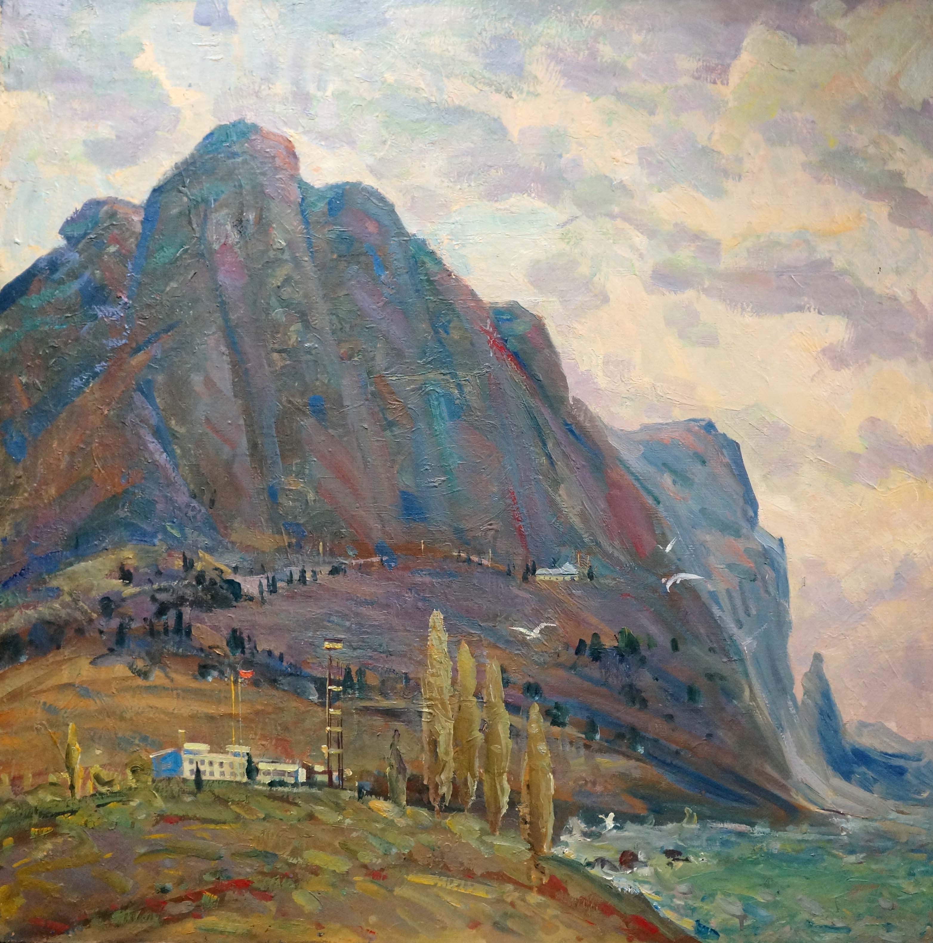 Oil painting Mountains near the sea Unknown artist
