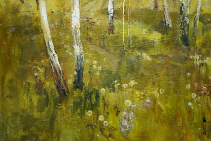 Vladimir Ivanovich Fedorchenko's oil painting depicting a birch forest