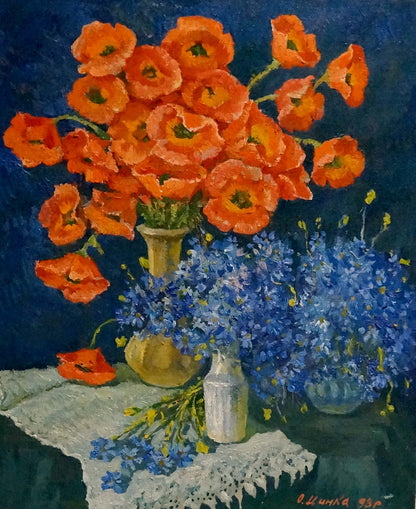 Oil painting Poppies and hairs Mynka Alexander Fedorovich