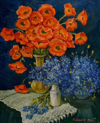 Oil painting Poppies and hairs Mynka Alexander Fedorovich