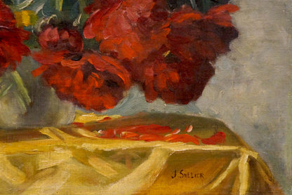 Oil painting Red flowers J. Sellier