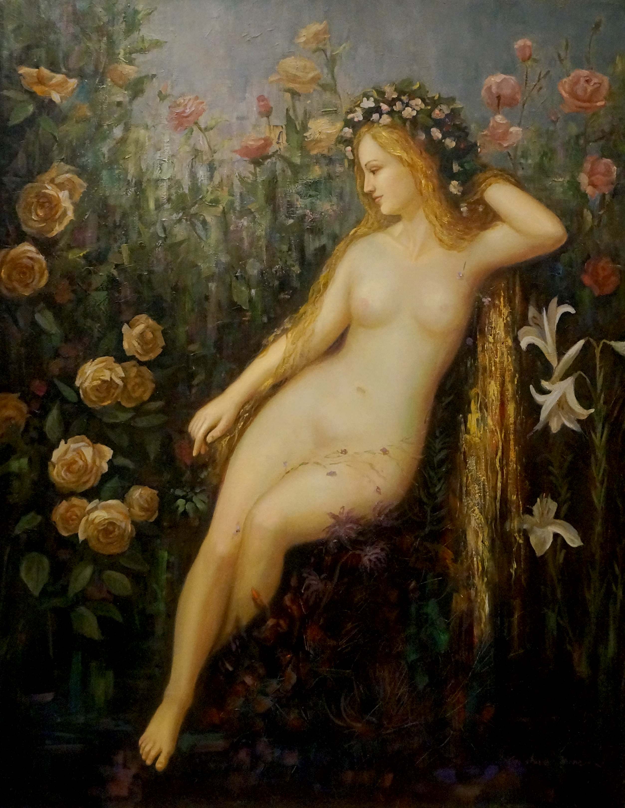 Oil painting Portrait of a naked girl Gustave Moneux