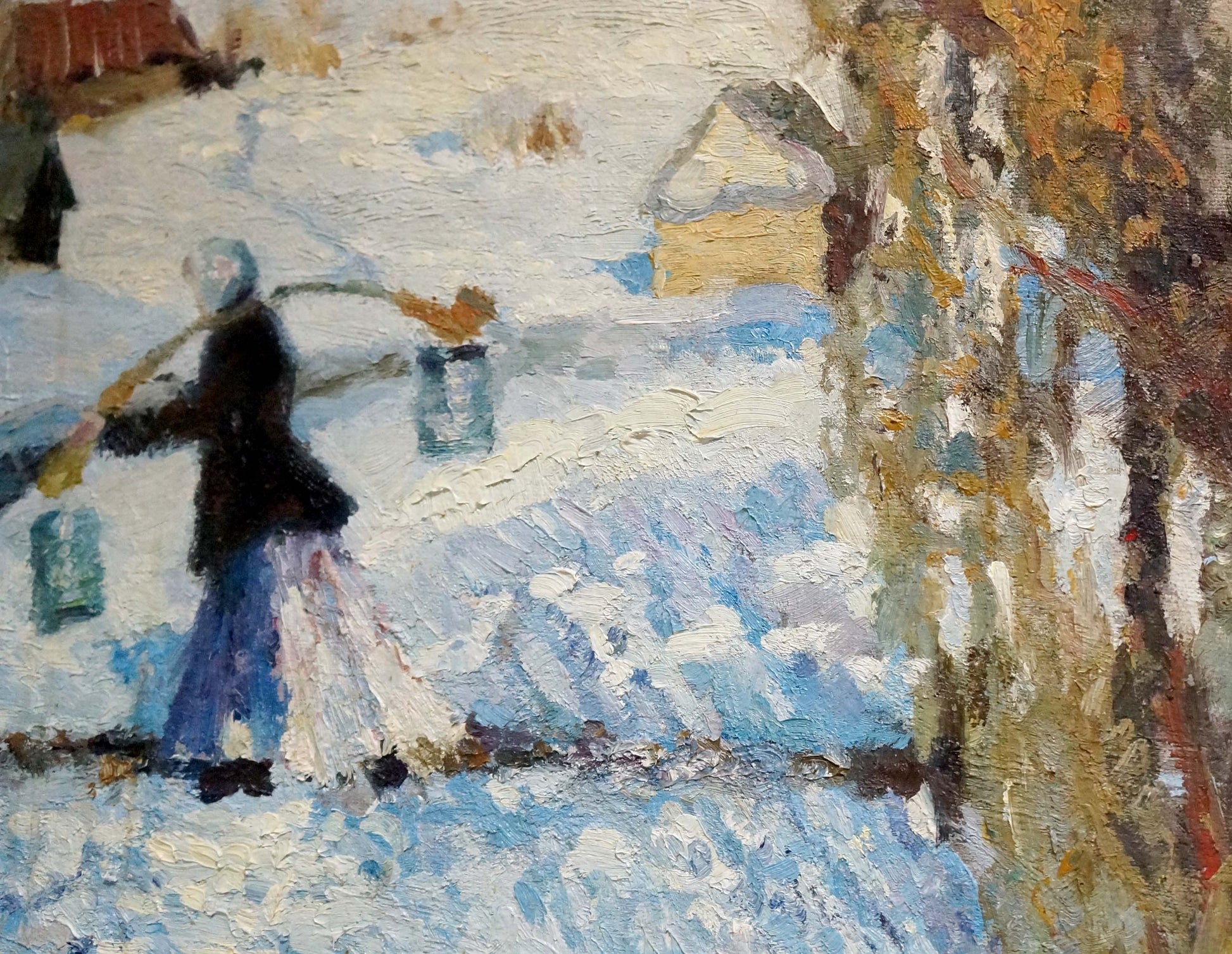 An unknown artist's painting: A Girl Walks to a Well in Winter