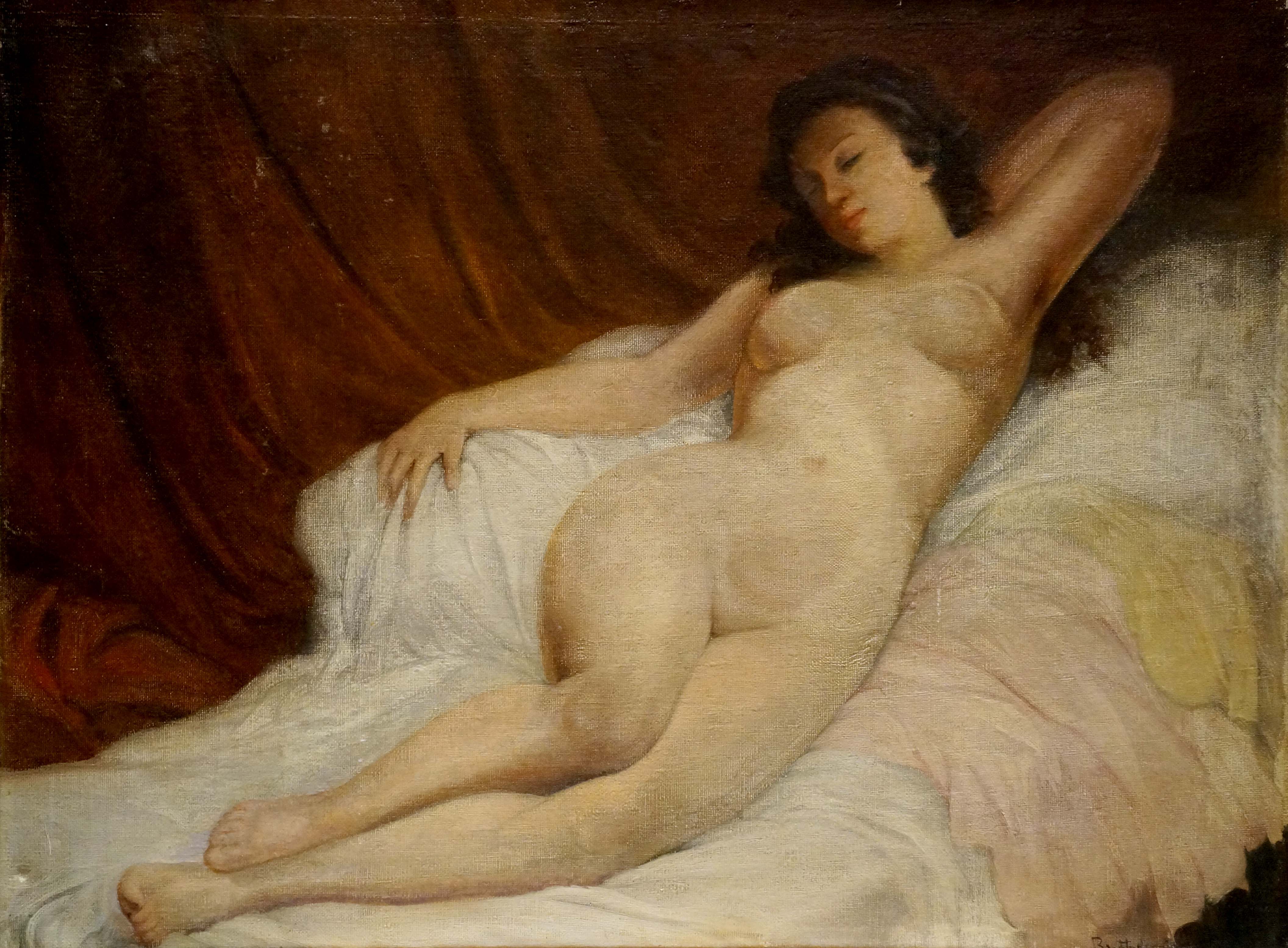 Oil painting Portrait of a naked lying girl Butteroth Rot