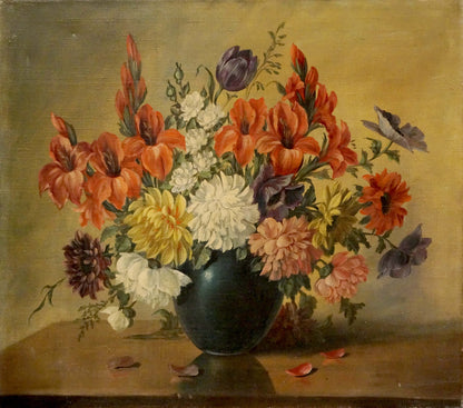 Oil painting Mixed Flower Bouquet Western European Artist