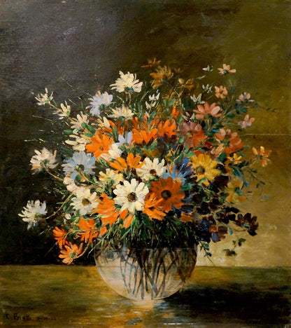 Oil painting Multi colored daisies European artist