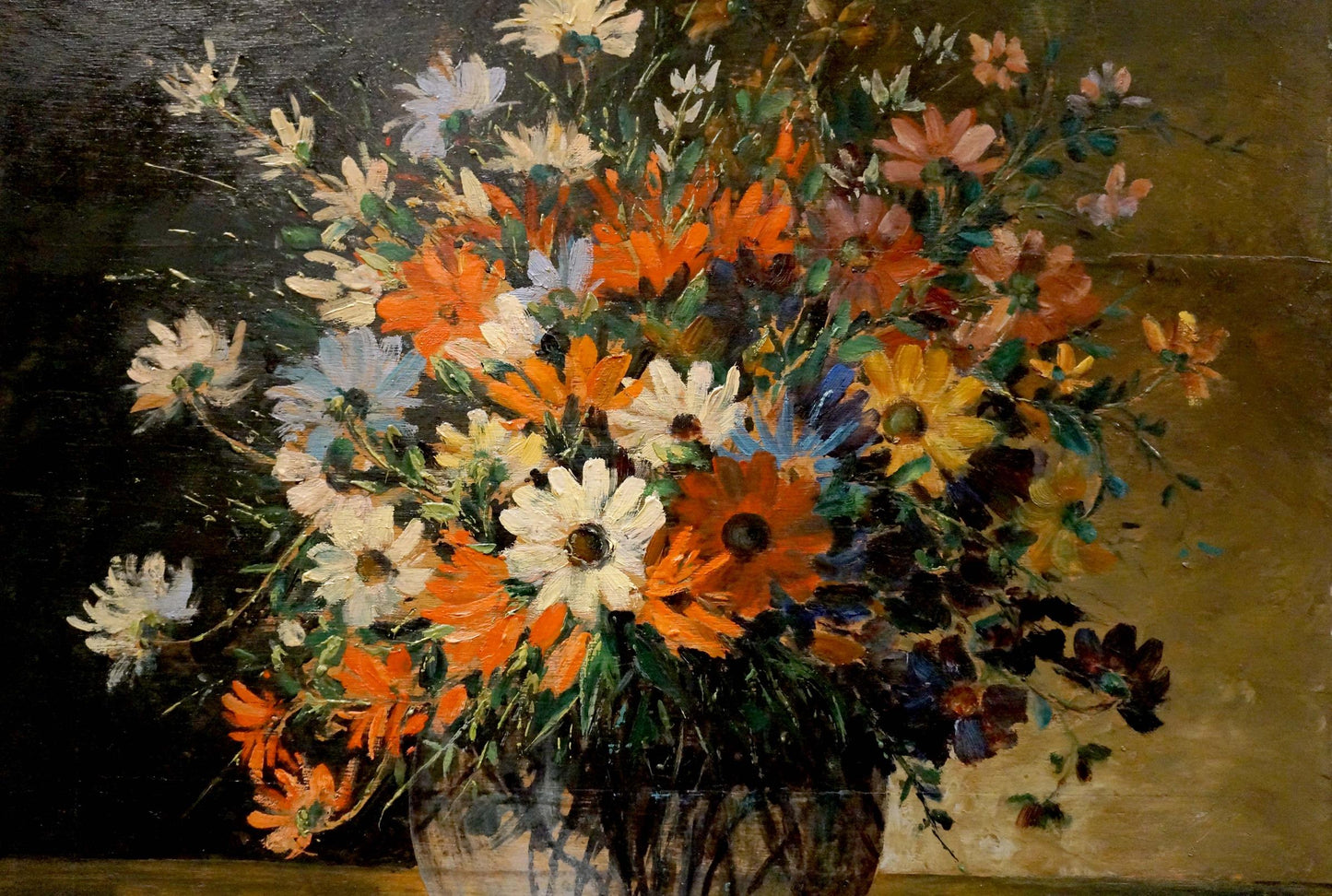 Oil painting Multi colored daisies European artist