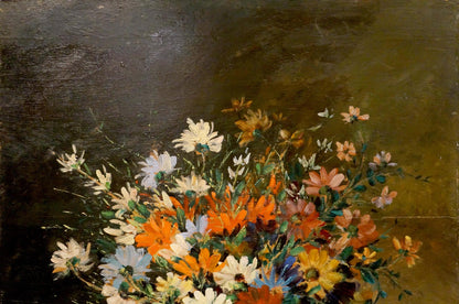 Oil painting Multi colored daisies European artist