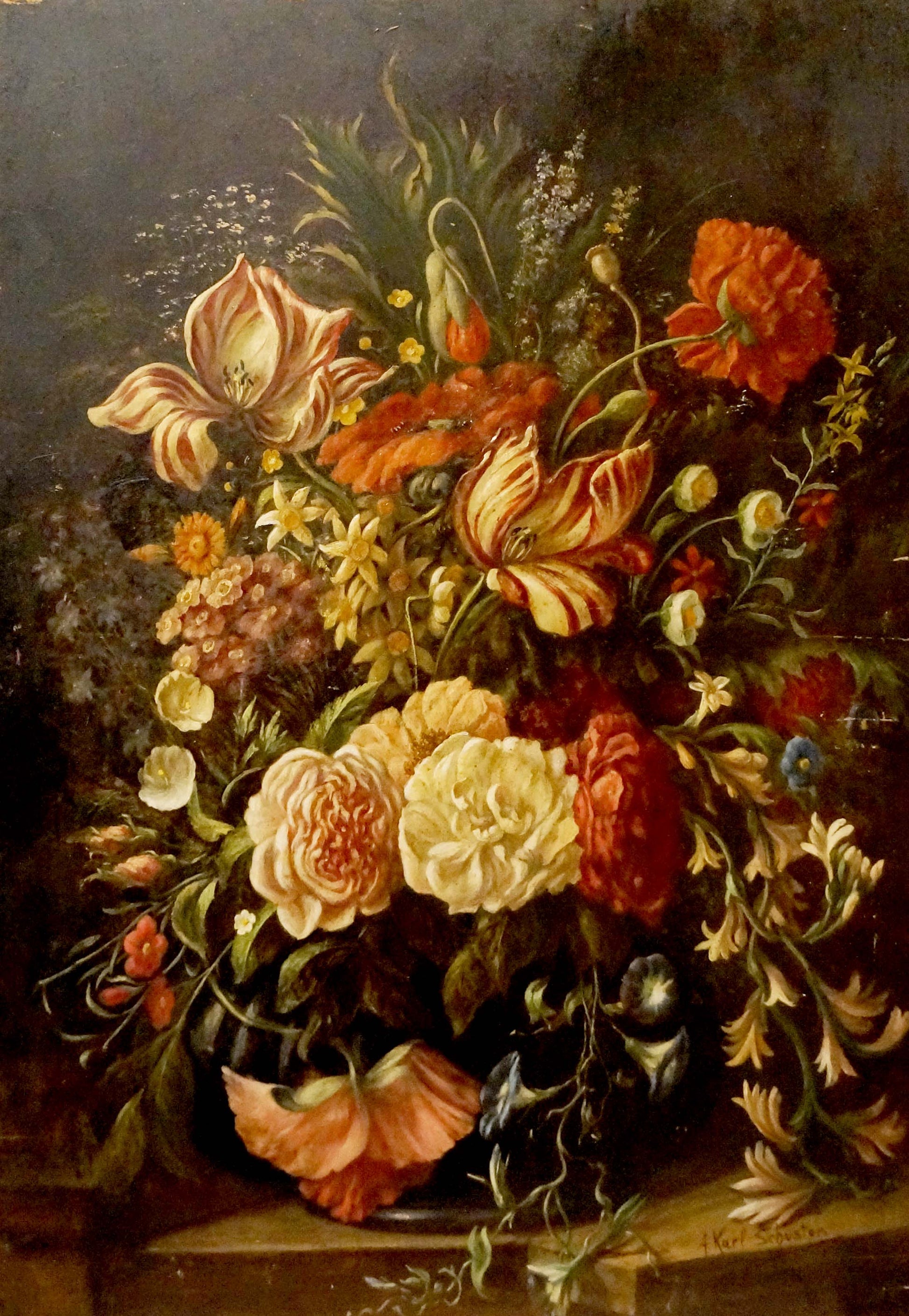 Oil painting Beautiful bouquet of flowers A. Karp Schuster