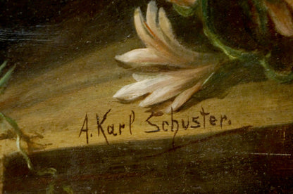 A. Karp Schuster portrays the allure of flowers in this oil masterpiece