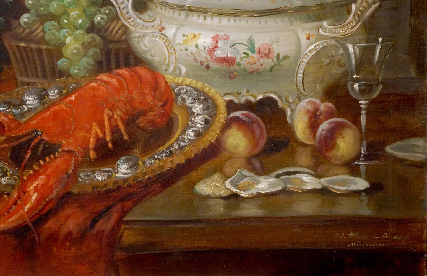 Oil painting Shrimp on the table Eduard Huber-Andorf