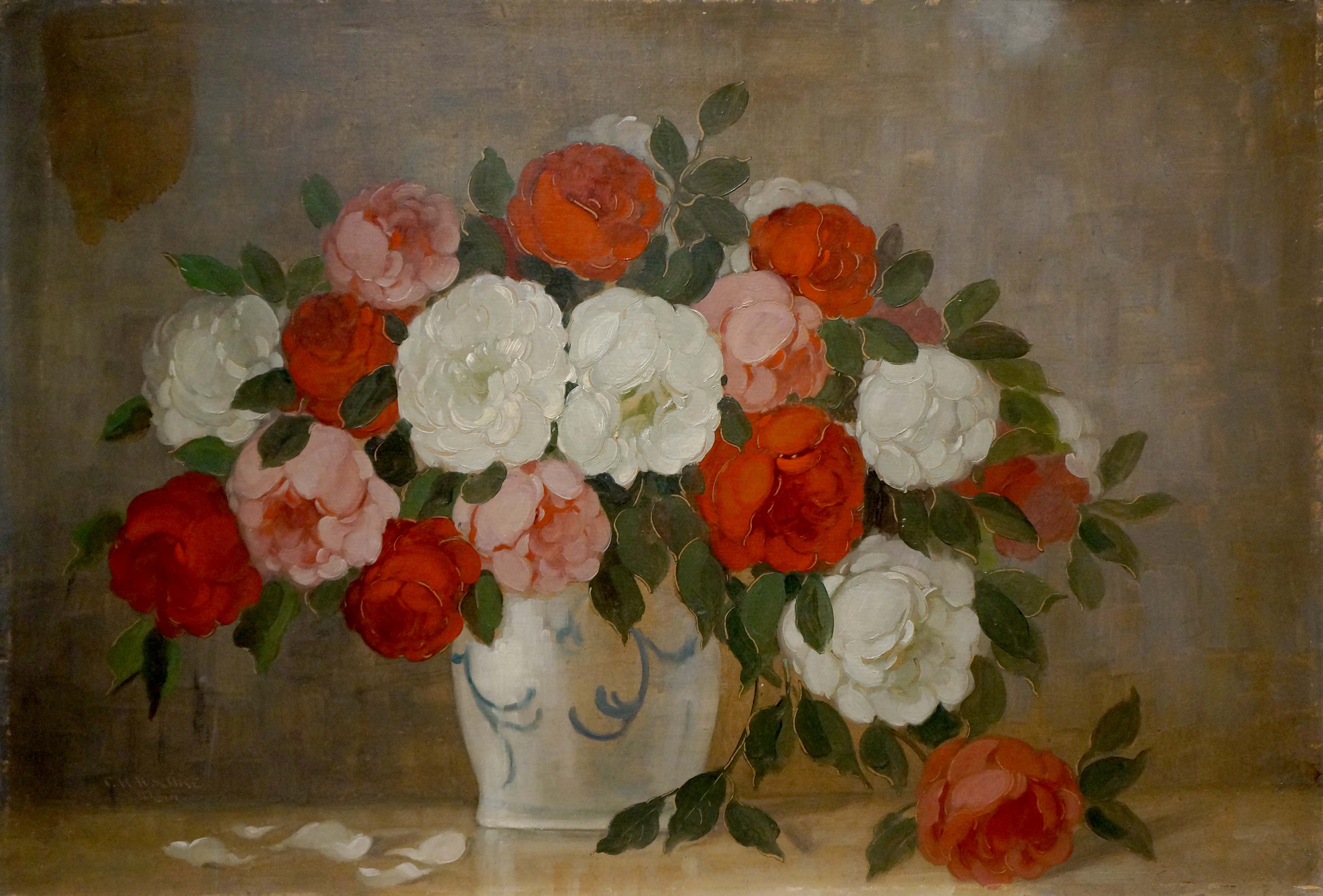 Oil painting Flowers P. Kavschke Mon