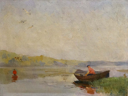 Oil painting Fishing Atlantov Vladimir Nikolaevich