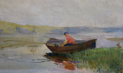 Oil painting Fishing Atlantov Vladimir Nikolaevich