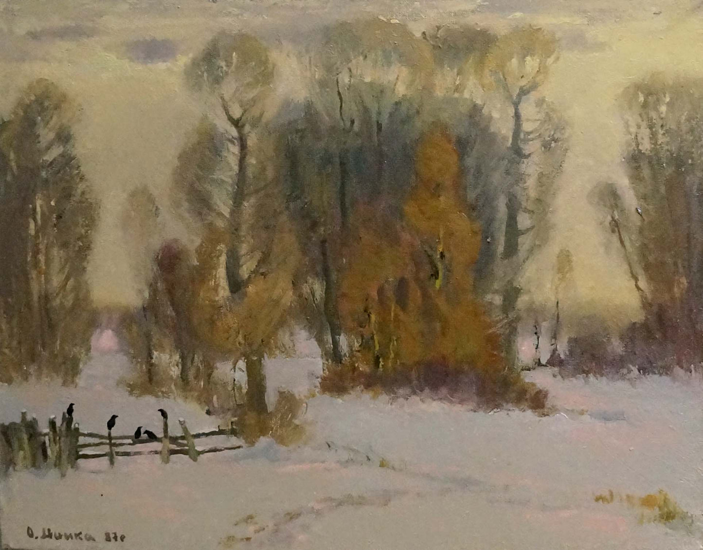Oil painting Winter evening forest Alexander Mynka