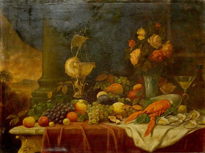 Oil painting Food on the table with grapes