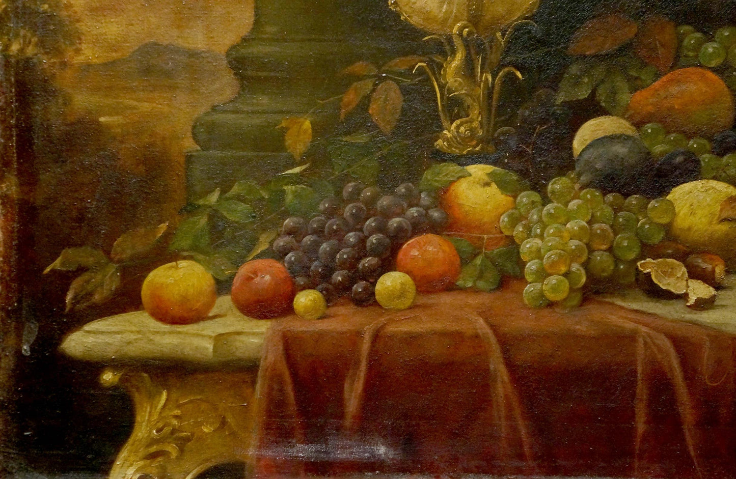 Oil painting Food on the table with grapes