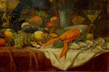 Oil painting Food on the table with grapes