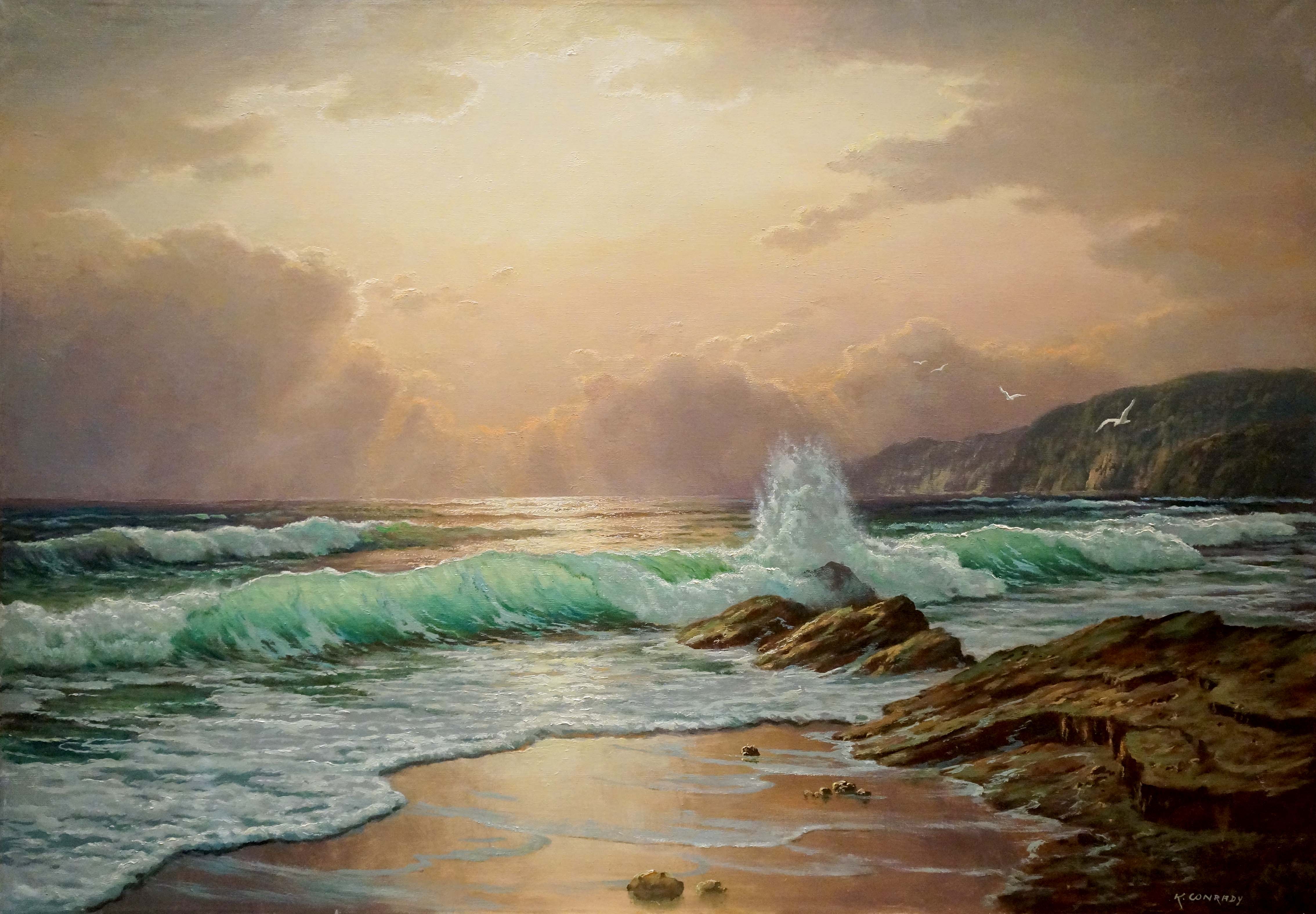 Oil painting The waves are beating against the shore K. Conradx