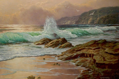 Oil painting The waves are beating against the shore K. Conradx