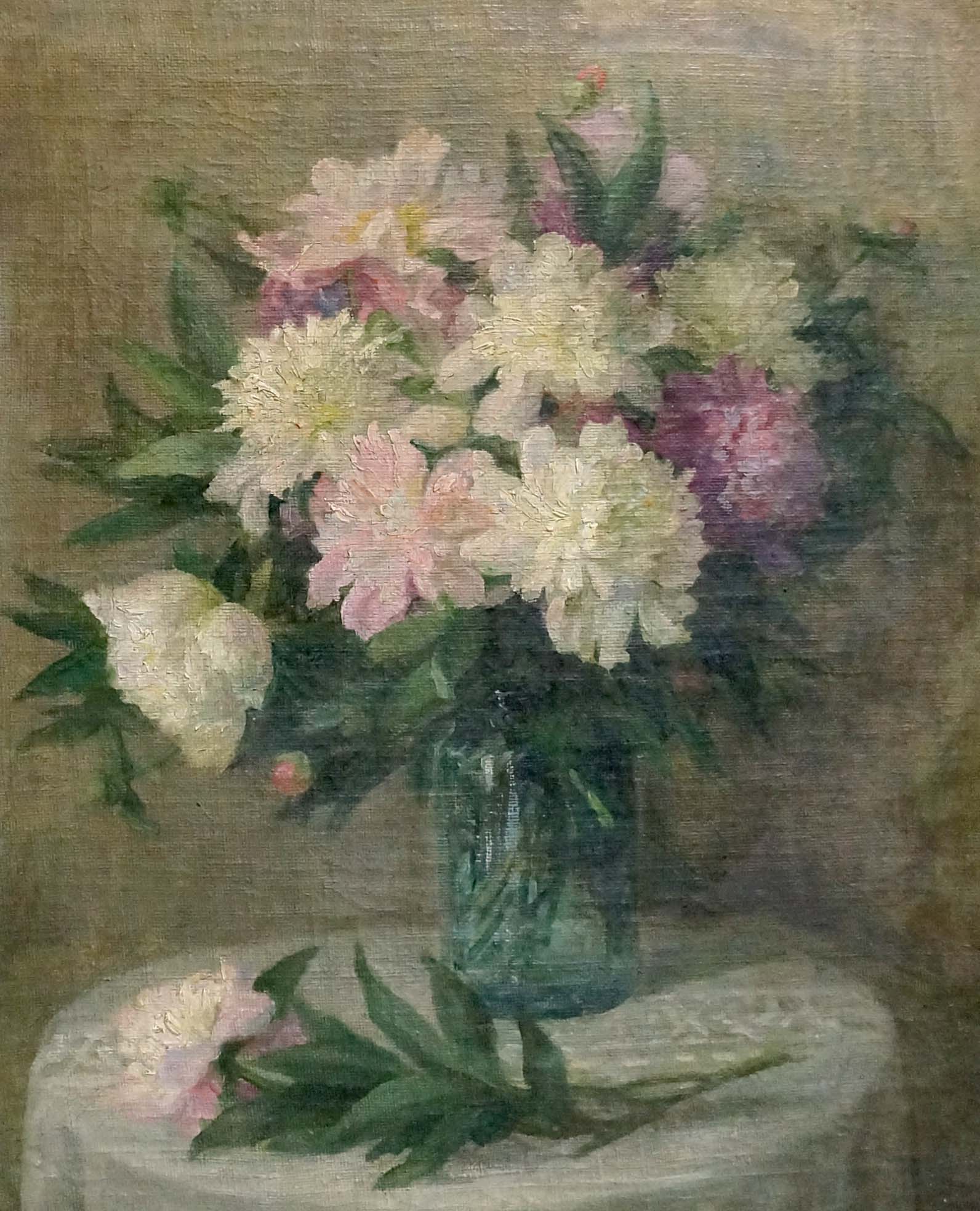 Oil painting White and purple flowers Unknown artist