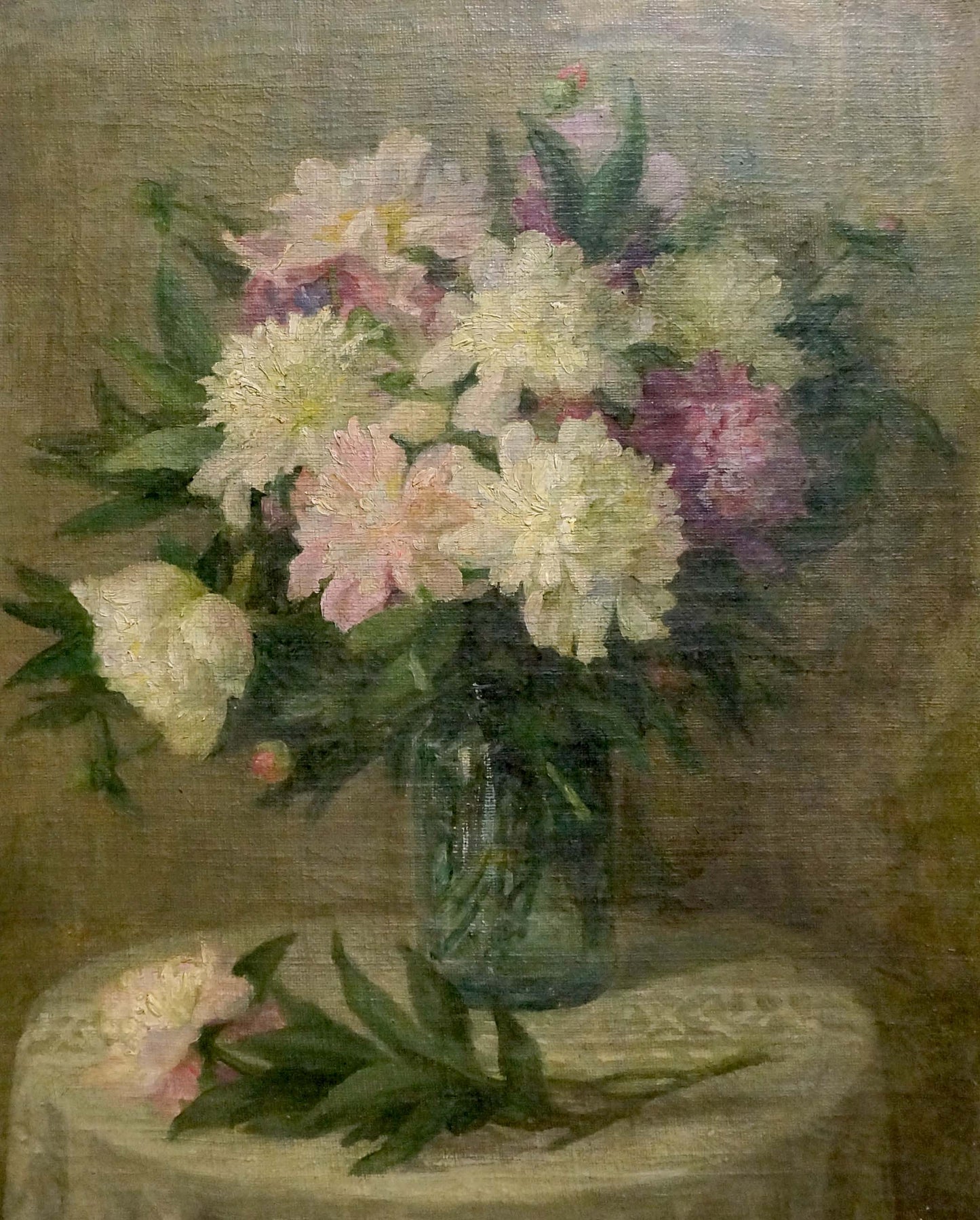 Oil painting White and purple flowers Unknown artist