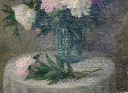 Oil painting White and purple flowers Unknown artist