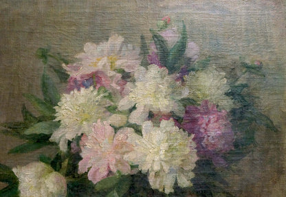 Oil painting White and purple flowers Unknown artist