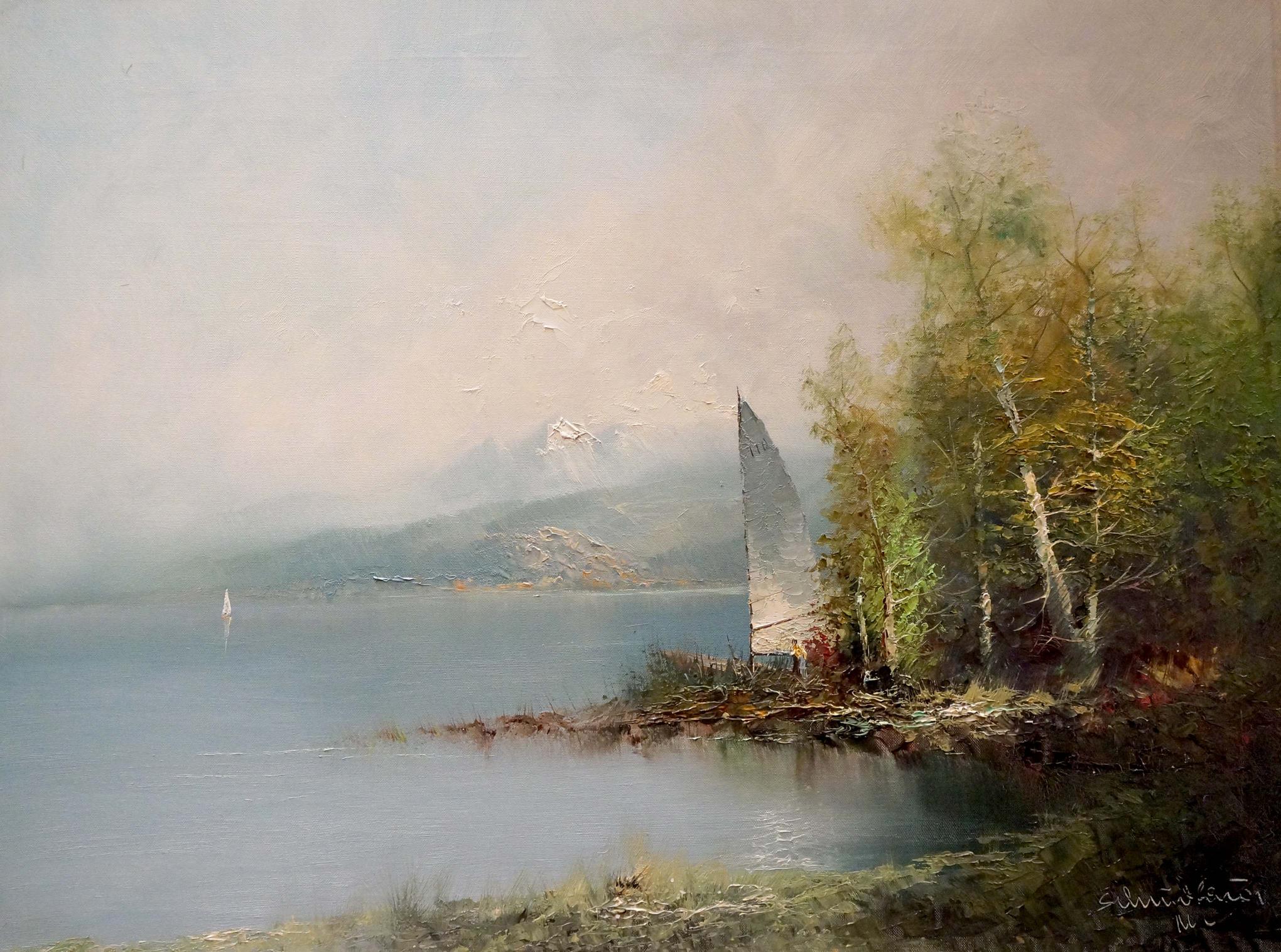 Oil painting Shore landscape H. Schumacher