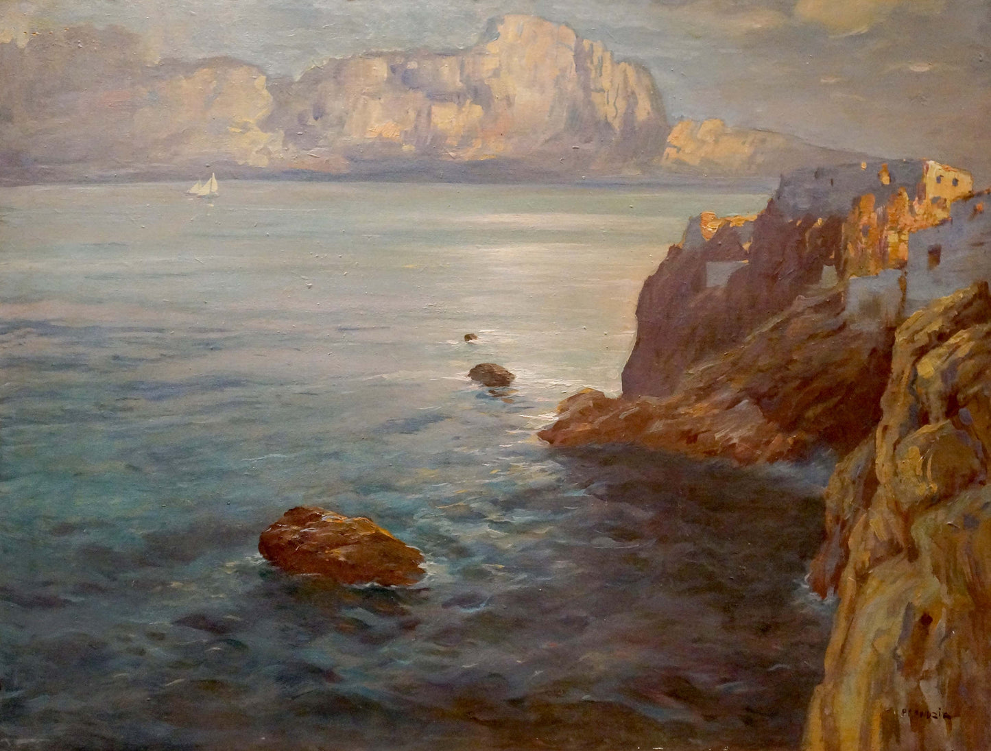 Oil painting Calm seascape European artist
