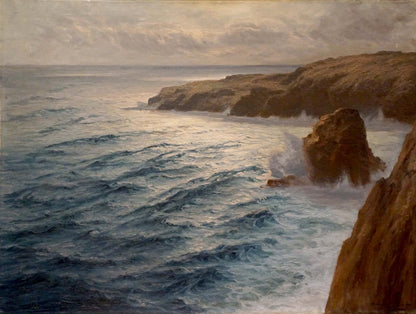 Oil painting The waves beat against the rocks