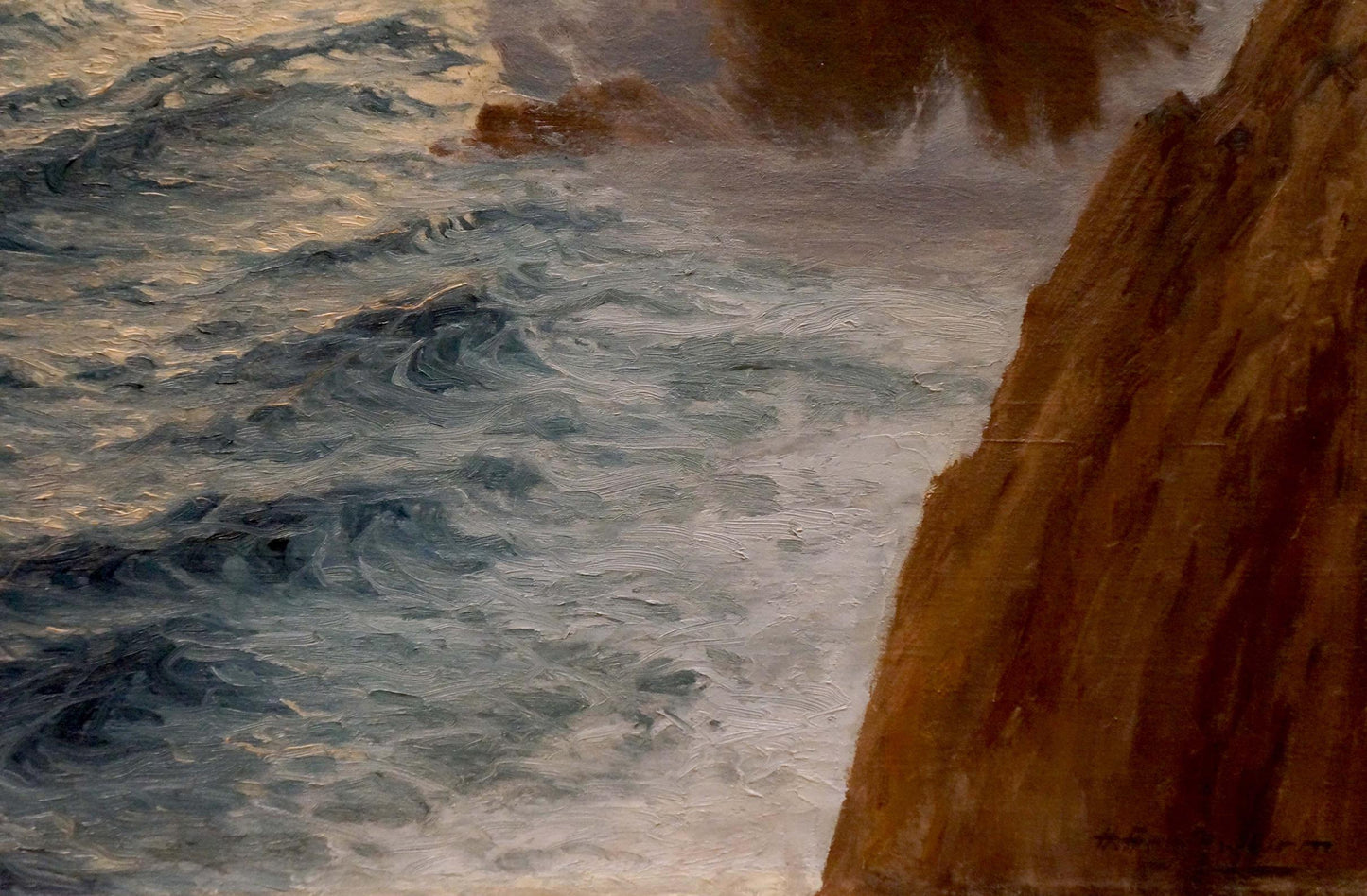 Oil painting The waves beat against the rocks