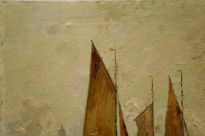 Oil painting The ship arrived in the city V. Jensen