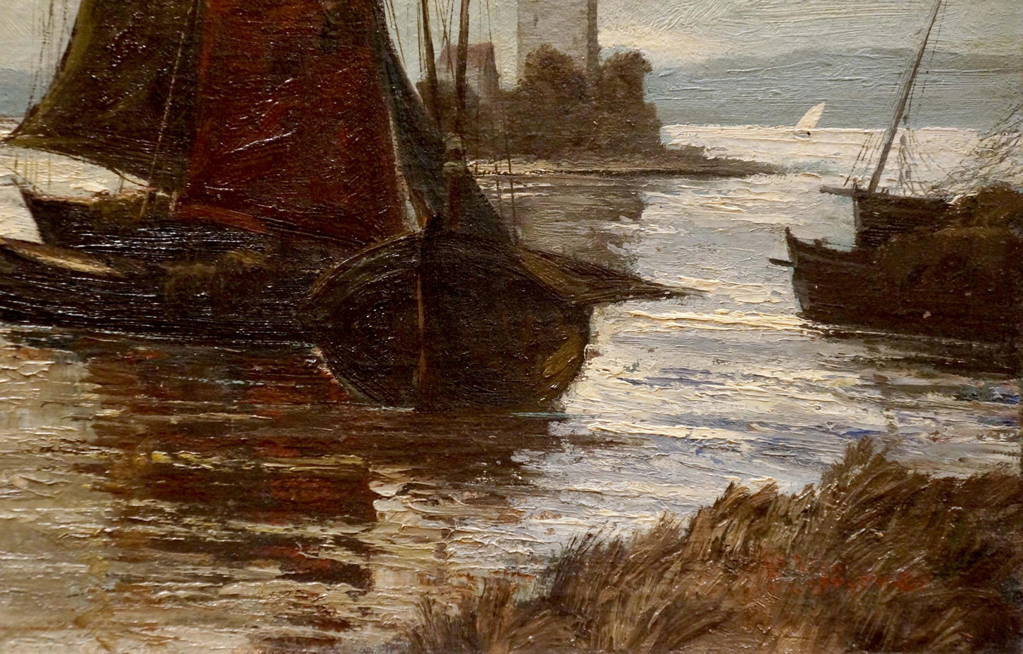 Oil painting Fleet of ships Woseker A.