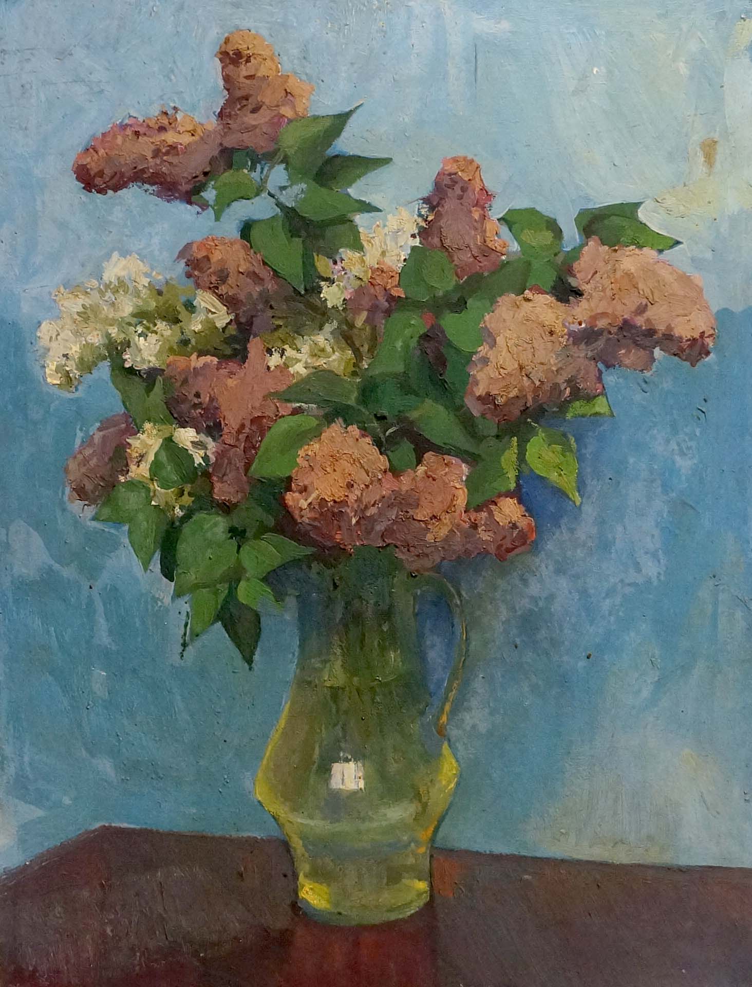 Oil painting Bouquet of flowers on a blue background Unknown artist